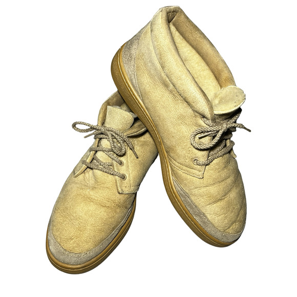 UGG Australia Boots Mens Size 12 Tan Suede Sheepskin Chukka Lace Up Wool Lined - Picture 1 of 10